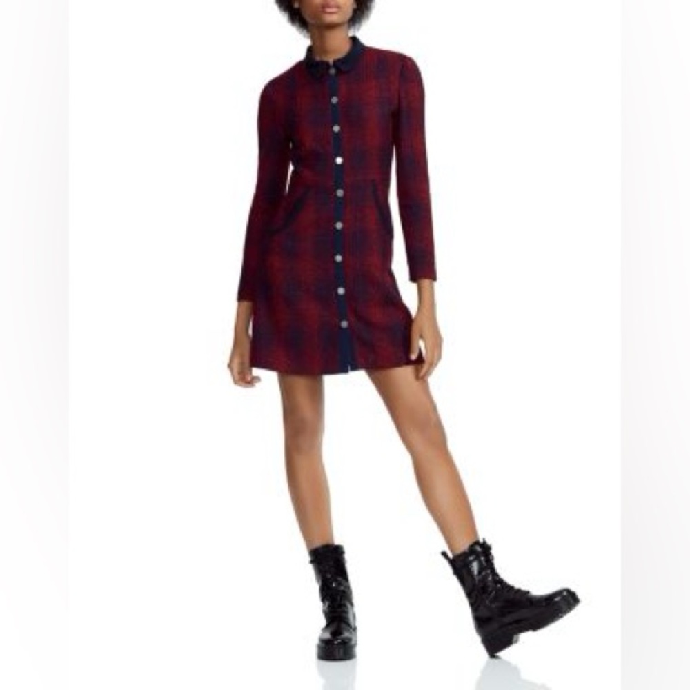Maje Red and Blue Plaid Mini Dress